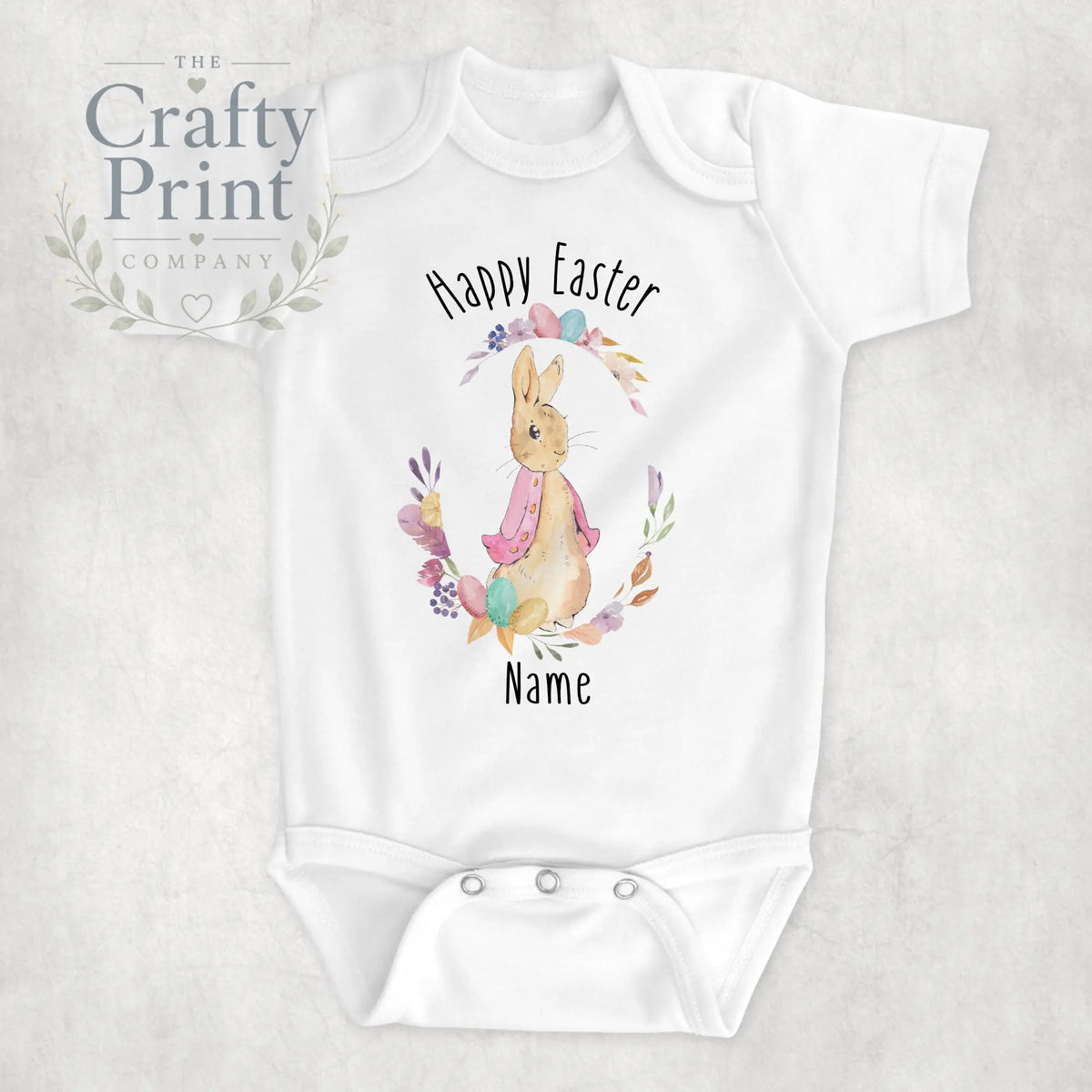 Happy Easter Peter Rabbit Personalised Bodysuit - Pink Coat
