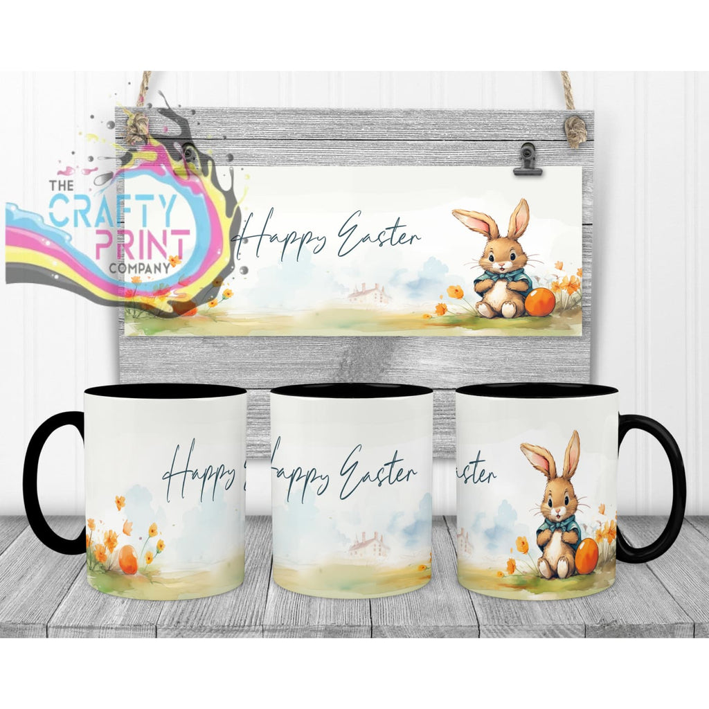 Happy Easter Rabbit Mug - Black Handle & Inner Mugs