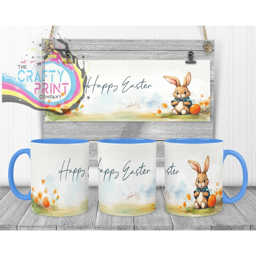 Happy Easter Rabbit Mug - Blue Handle & Inner Mugs