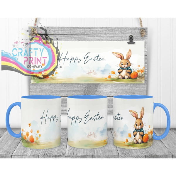 Happy Easter Rabbit Mug - Blue Handle & Inner - Mugs