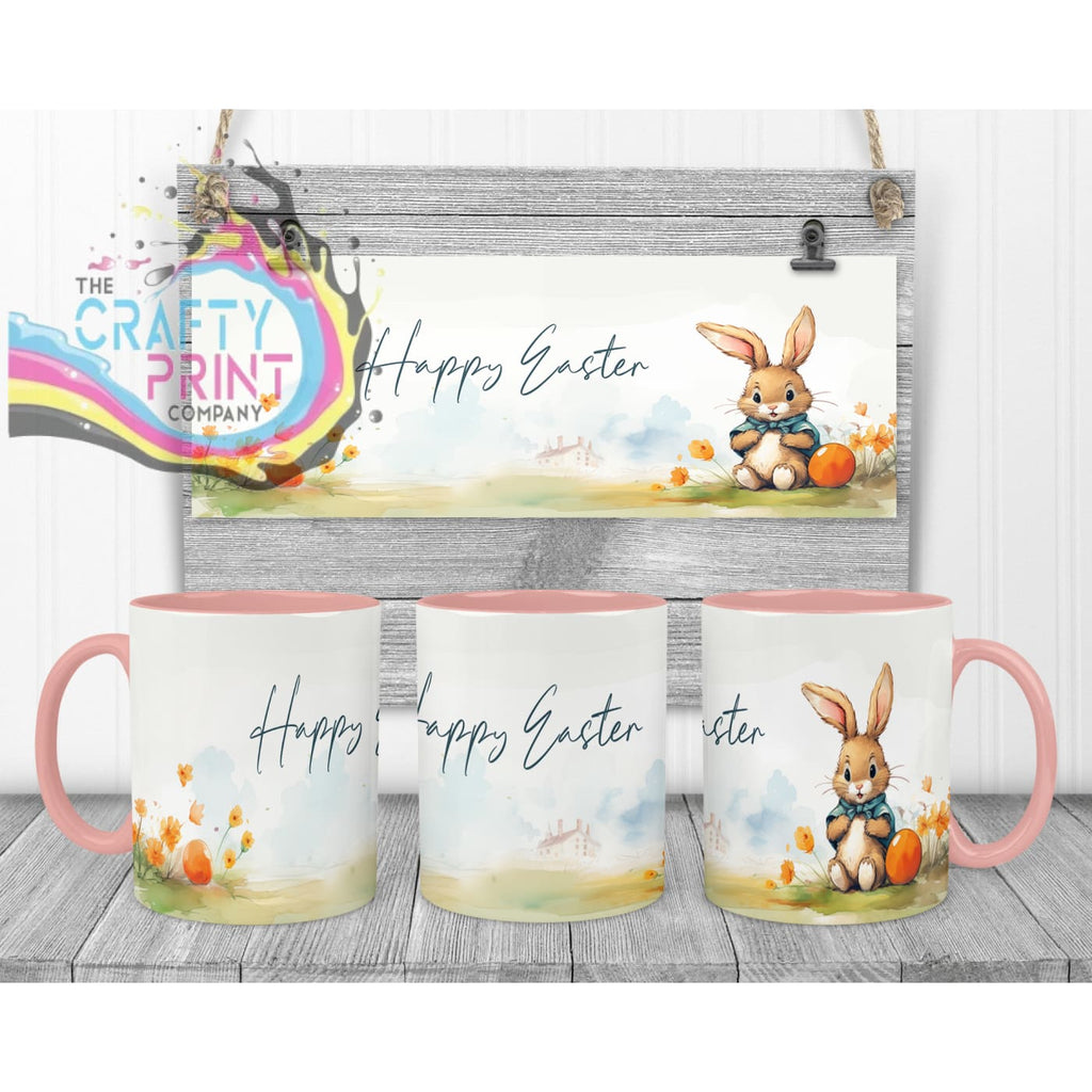 Happy Easter Rabbit Mug - Pink Handle & Inner - Mugs