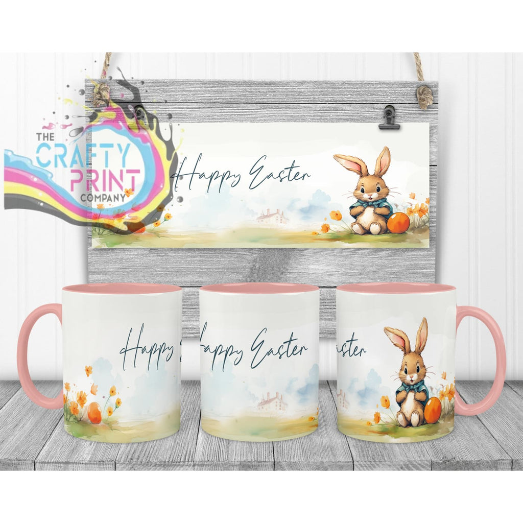 Happy Easter Rabbit Mug - Pink Handle & Inner Mugs