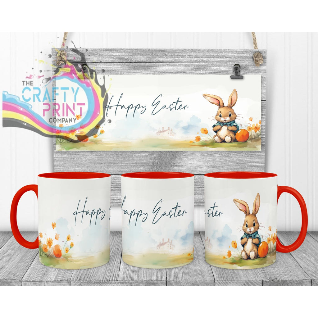 Happy Easter Rabbit Mug - Red Handle & Inner Mugs