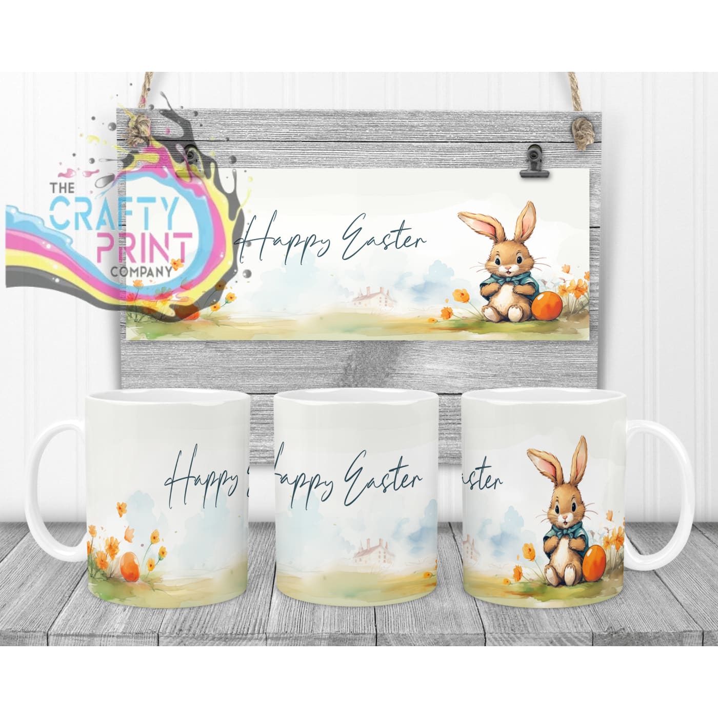 Happy Easter Rabbit Mug - White Handle & Inner - Mugs