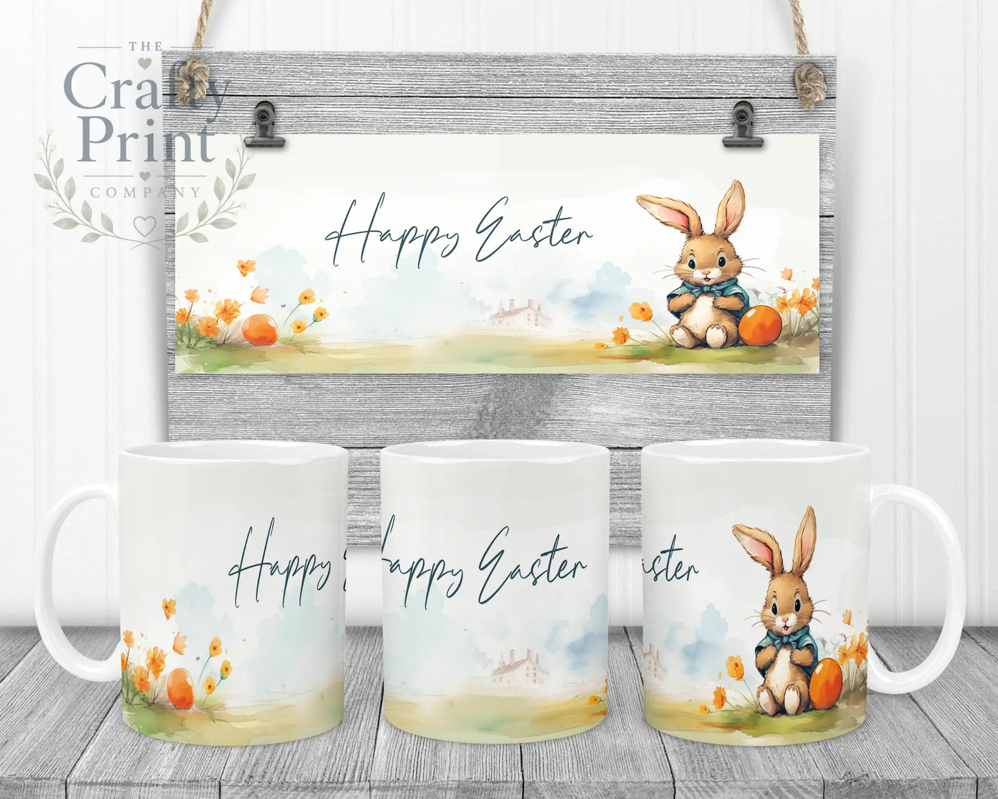 Happy Easter Rabbit Mug - White Handle & Inner - Mugs
