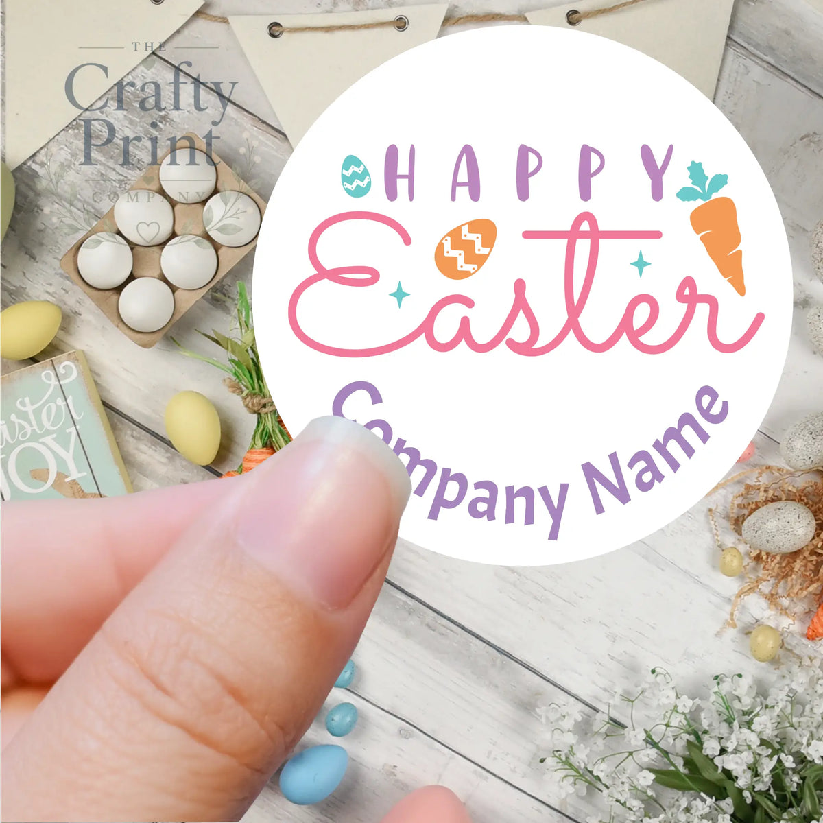 Happy Easter V2 Personalised Company Name Printed Sticker