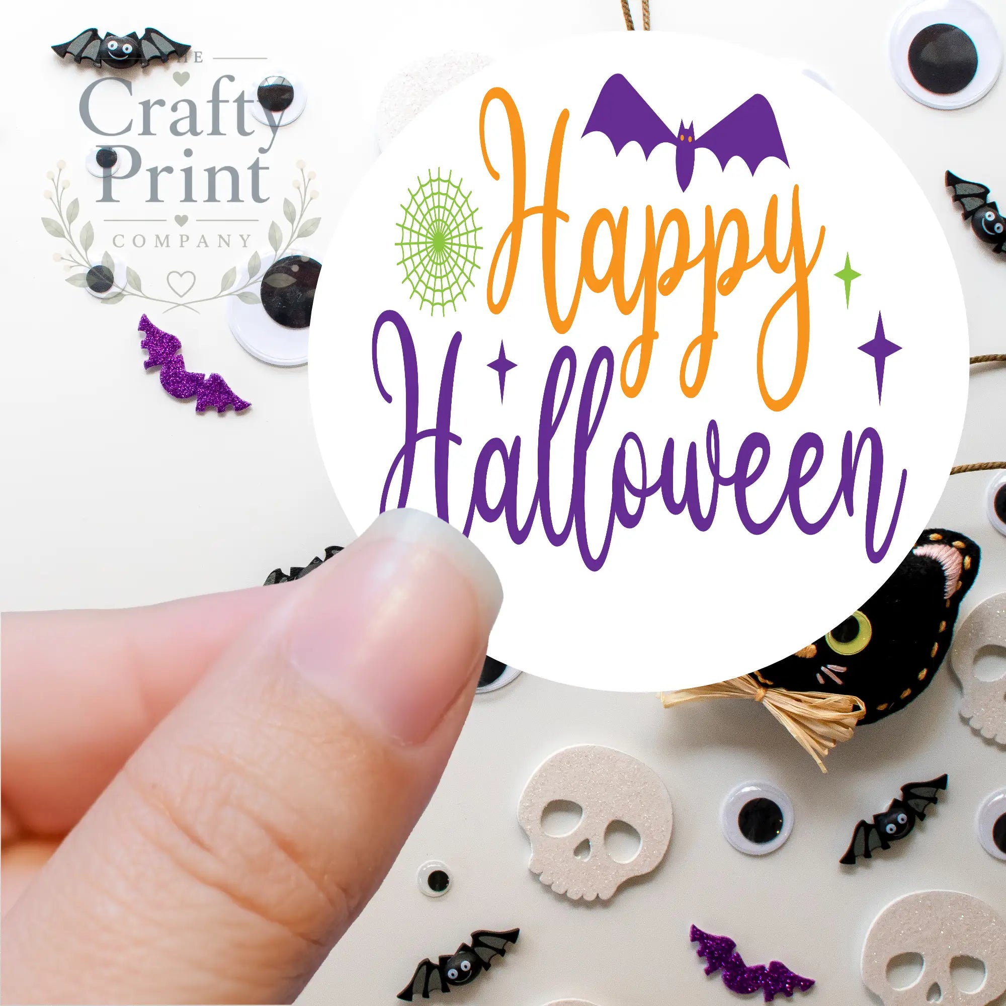 Happy Halloween Bat Web Printed Sticker - Decorative