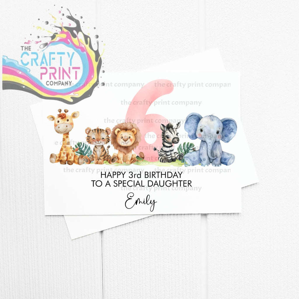 Happy Number Birthday Safari Animals Personalised A5 Card