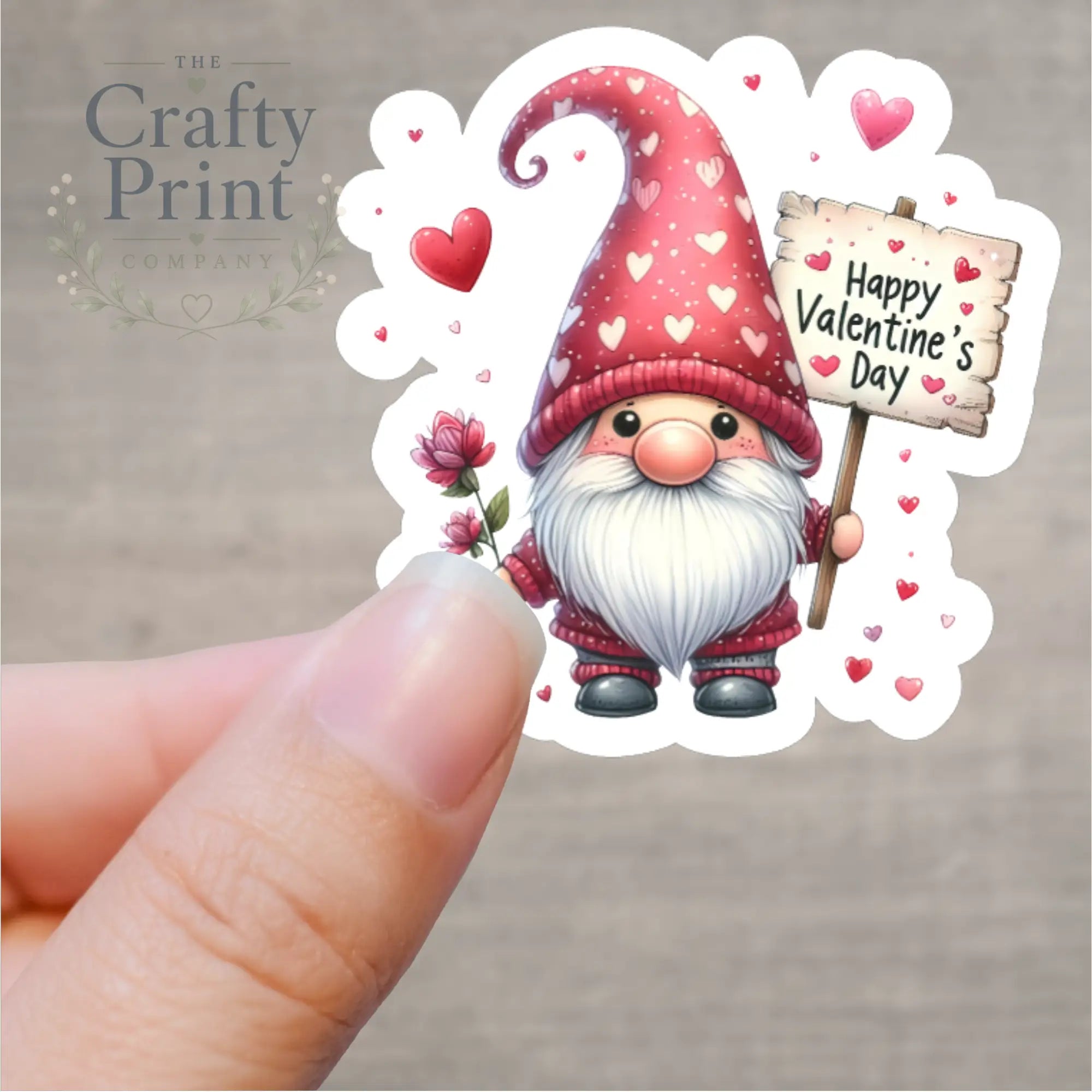 Happy Valentine’s Day Gnome Shaped Printed Sticker