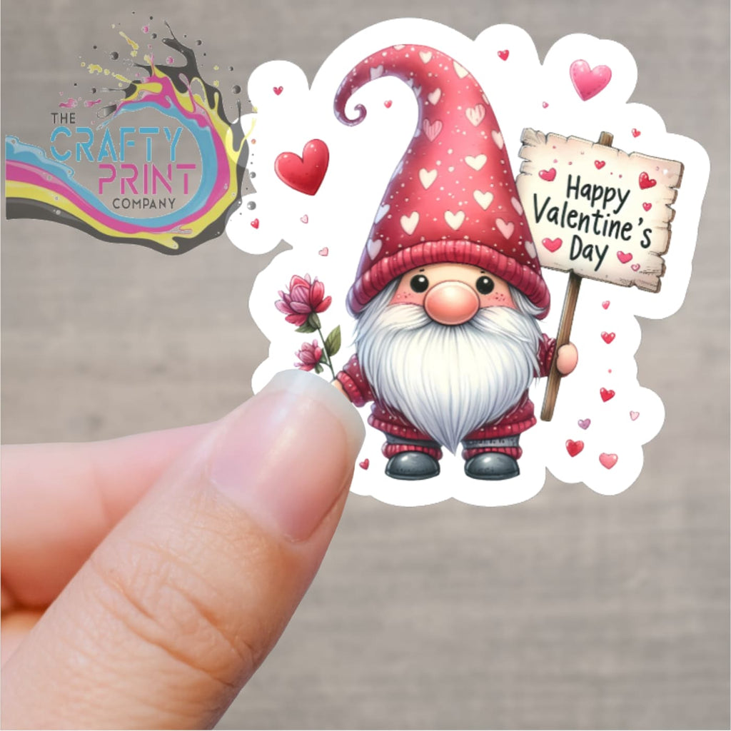 Happy Valentine’s Day Gnome Shaped Printed Sticker -