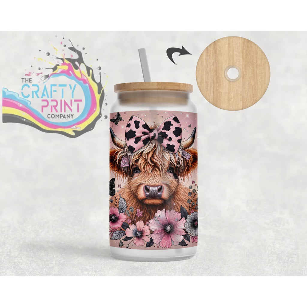 Highland Cow Frosted Glass 18oz Tumbler