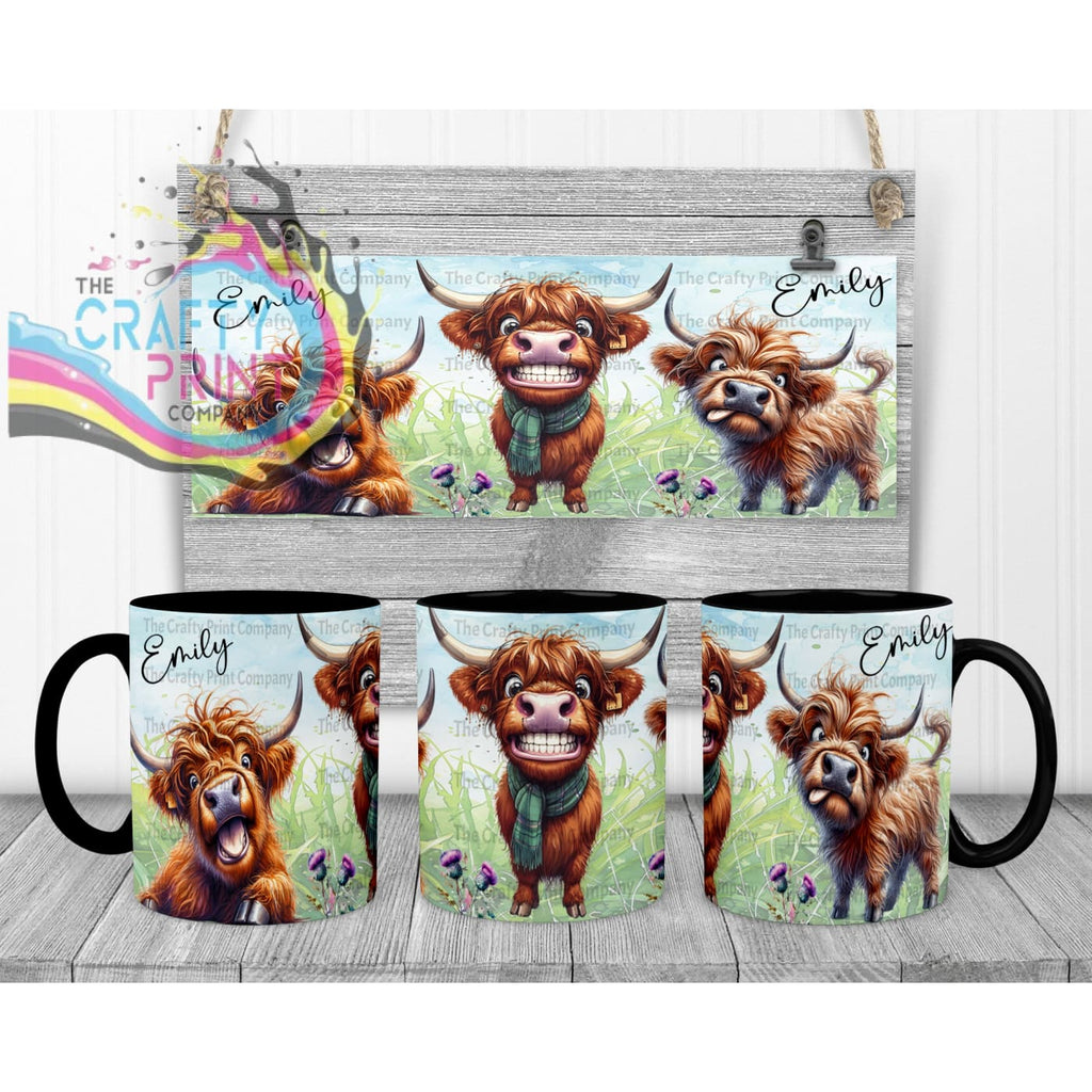 Highland Cow Funny Faces Mug - Black Handle & Inner Mugs