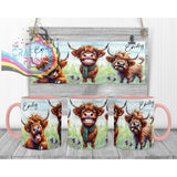Highland Cow Funny Faces Mug - Pink Handle & Inner - Mugs