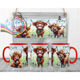 Highland Cow Funny Faces Mug - Red Handle & Inner - Mugs