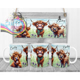 Highland Cow Funny Faces Mug - White Handle & Inner - Mugs