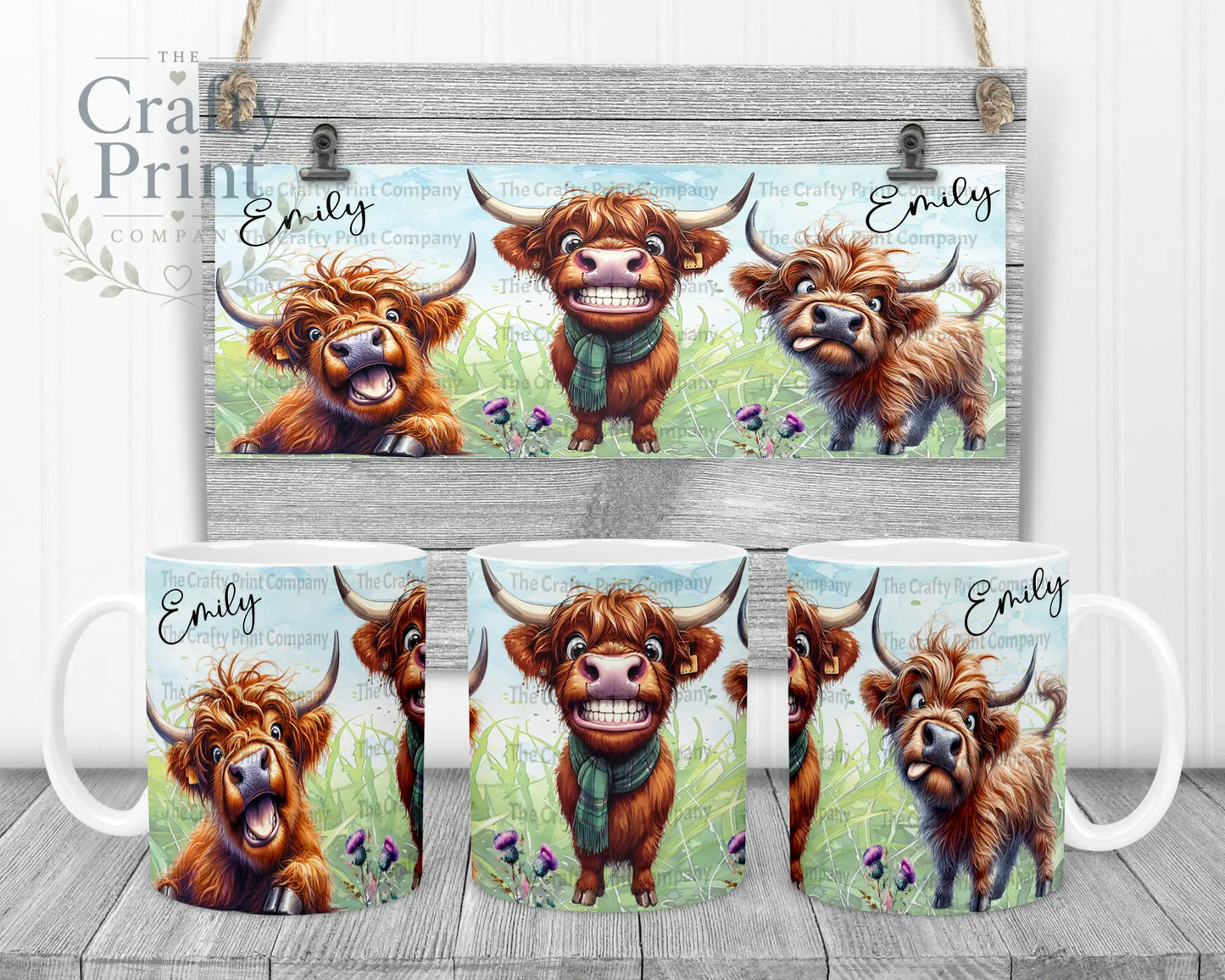 Highland Cow Funny Faces Mug - White Handle & Inner - Mugs