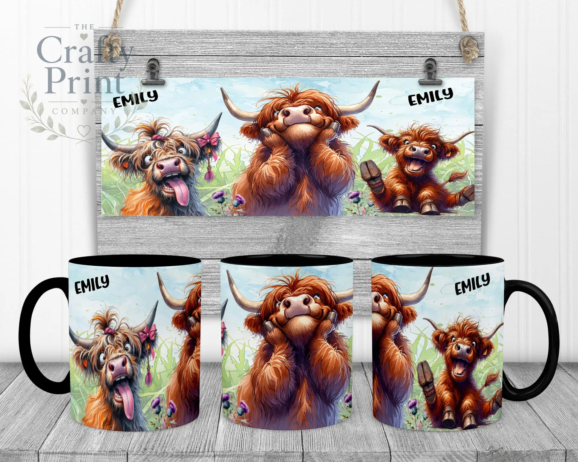 Highland Cow V2 Funny Faces Mug - Black Handle & Inner