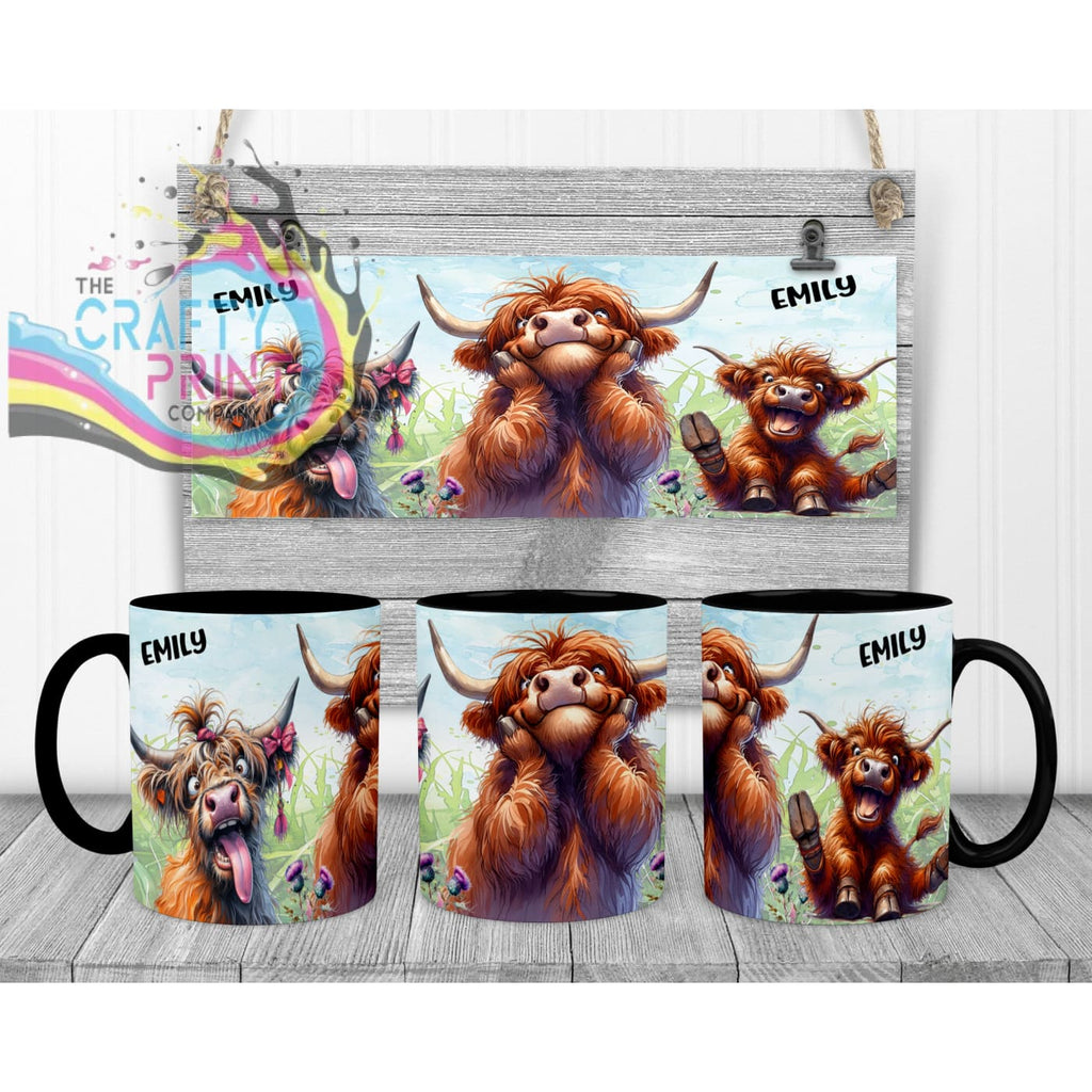 Highland Cow V2 Funny Faces Mug - Black Handle & Inner Mugs