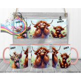 Highland Cow V2 Funny Faces Mug - Pink Handle & Inner - Mugs