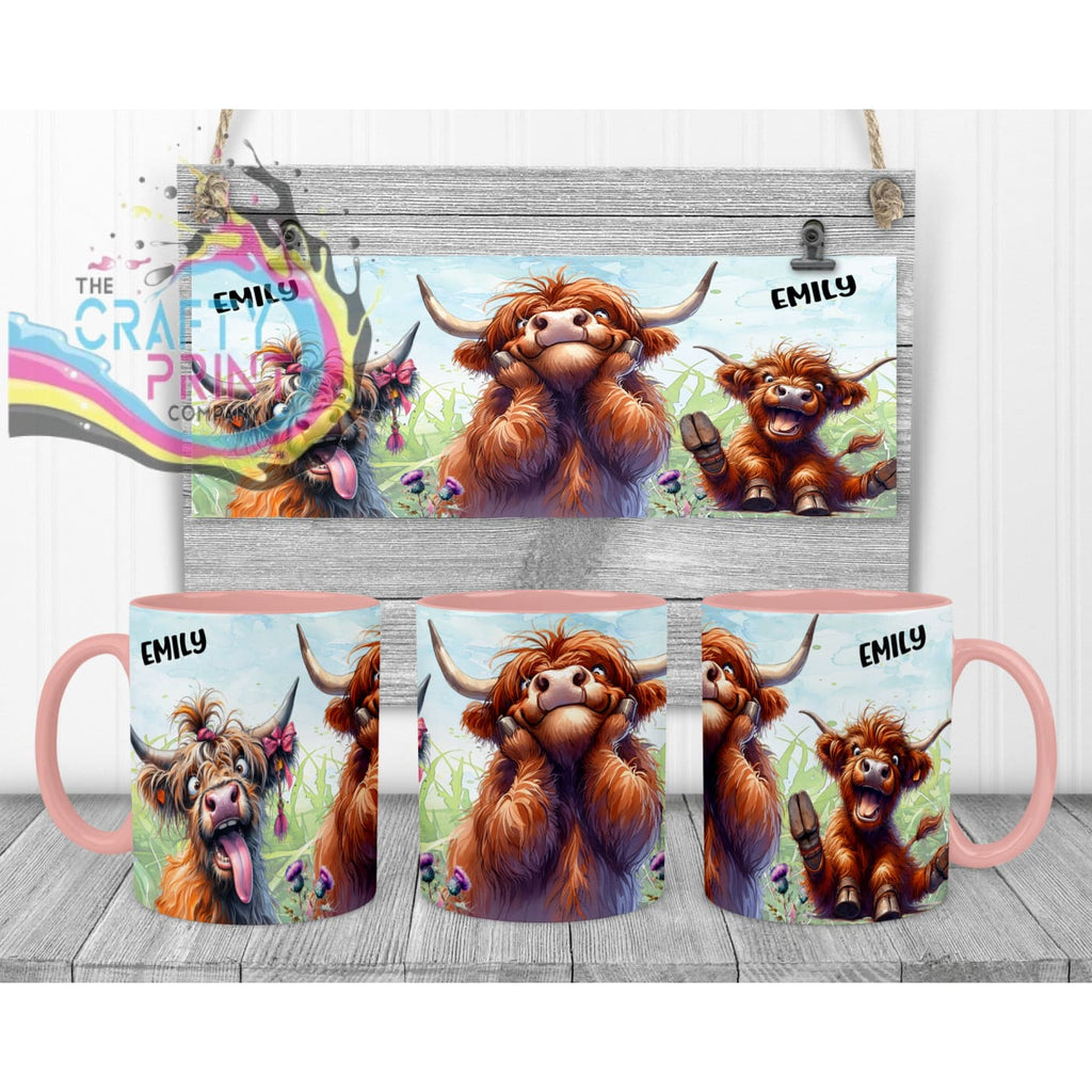 Highland Cow V2 Funny Faces Mug - Pink Handle & Inner - Mugs