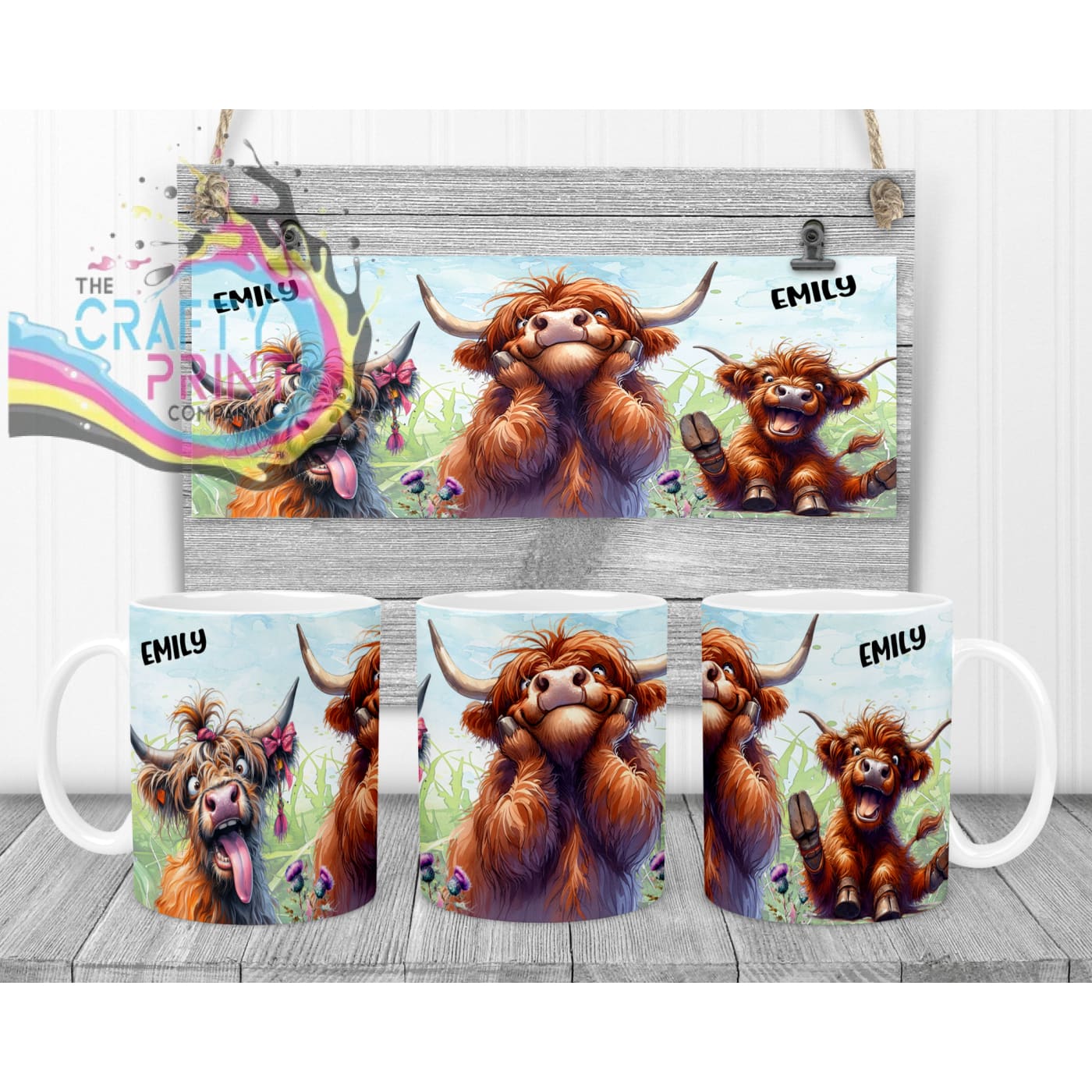 Highland Cow V2 Funny Faces Mug - White Handle & Inner