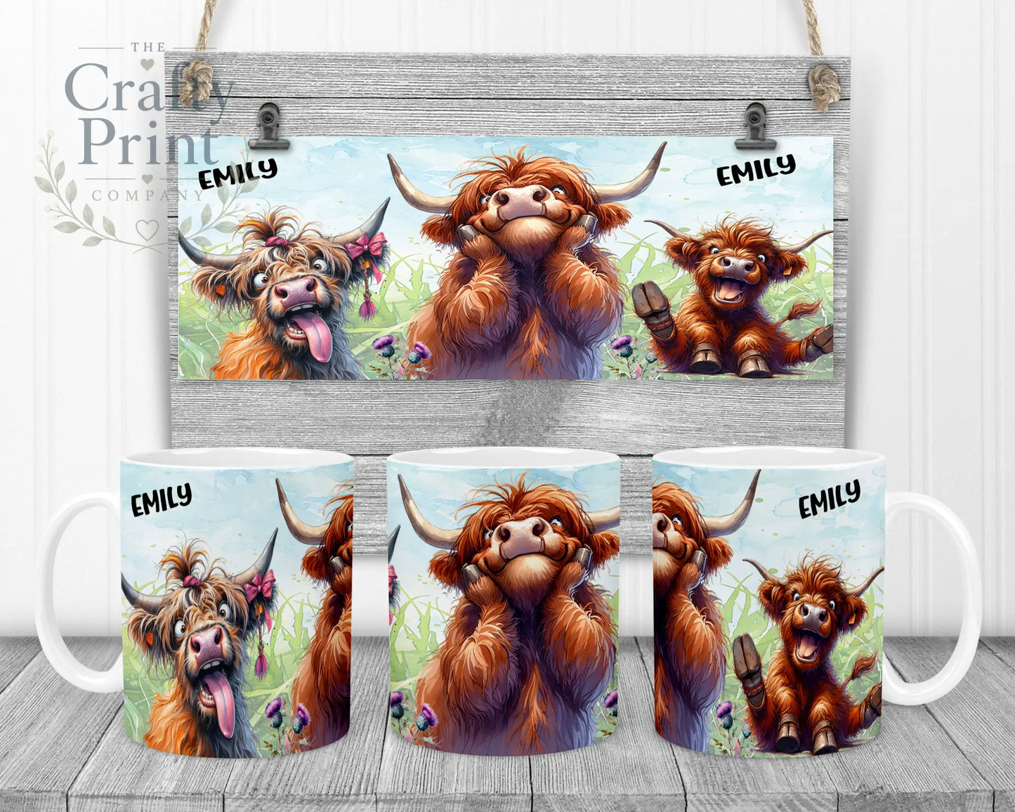 Highland Cow V2 Funny Faces Mug - White Handle & Inner