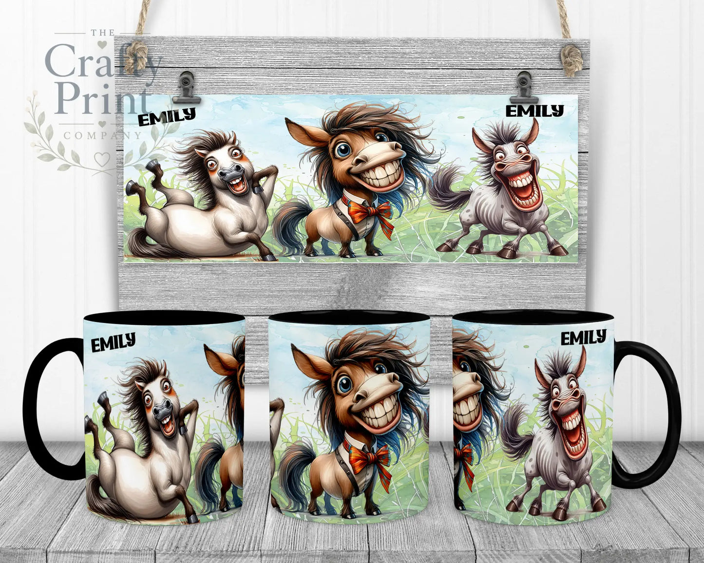 Horse Funny Faces Mug - Black Handle & Inner - Mugs