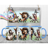 Horse Funny Faces Mug - Blue Handle & Inner - Mugs