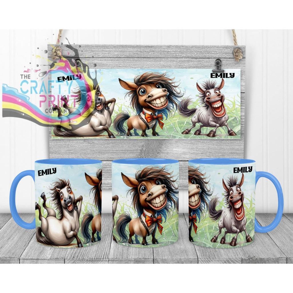 Horse Funny Faces Mug - Blue Handle & Inner Mugs