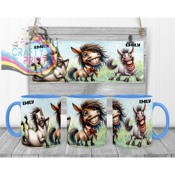 Horse Funny Faces Mug - Blue Handle & Inner Mugs