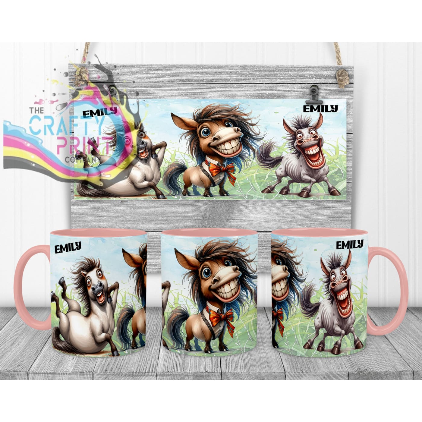Horse Funny Faces Mug - Pink Handle & Inner - Mugs
