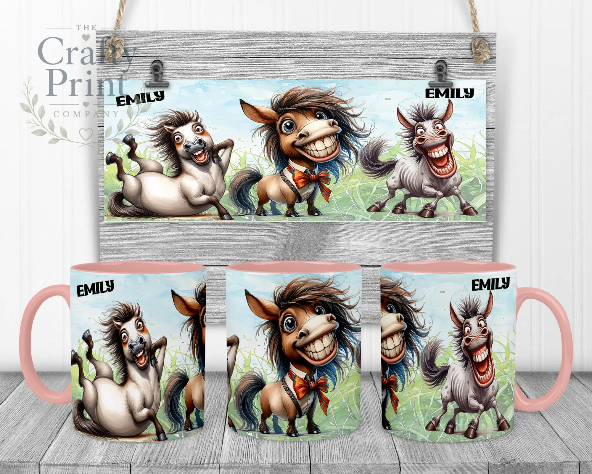 Horse Funny Faces Mug - Pink Handle & Inner - Mugs
