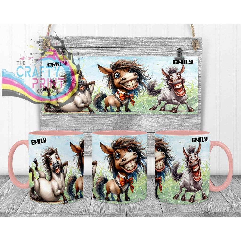 Horse Funny Faces Mug - Pink Handle & Inner Mugs