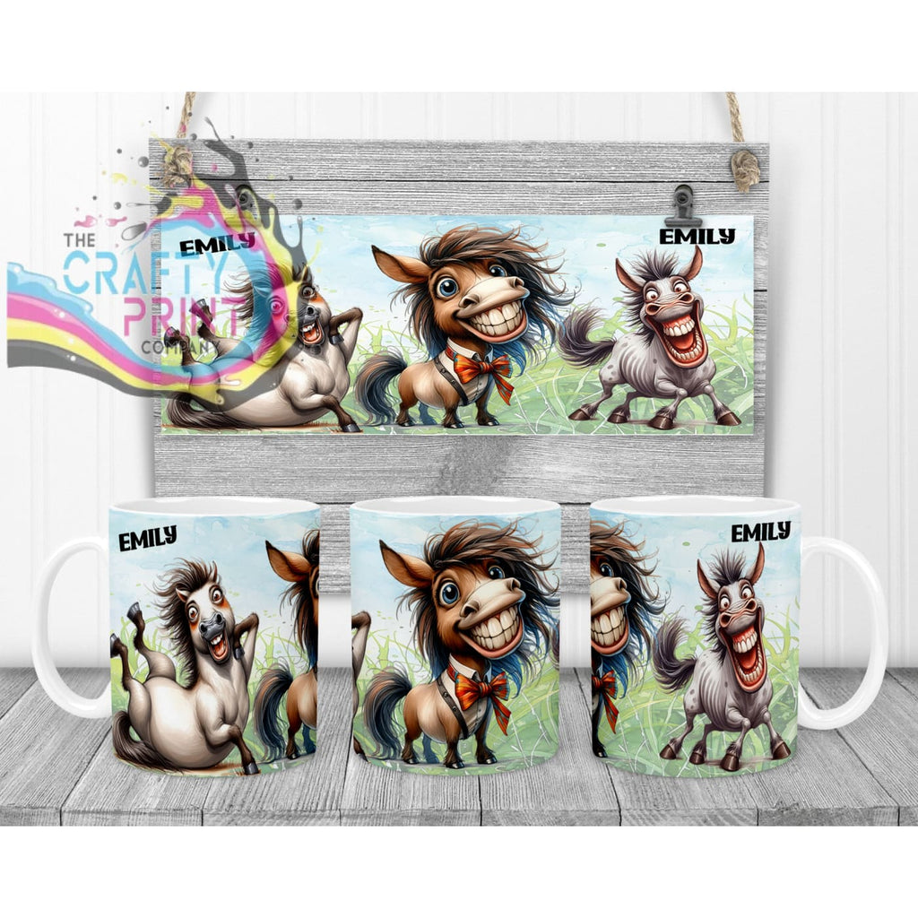 Horse Funny Faces Mug - White Handle & Inner Mugs