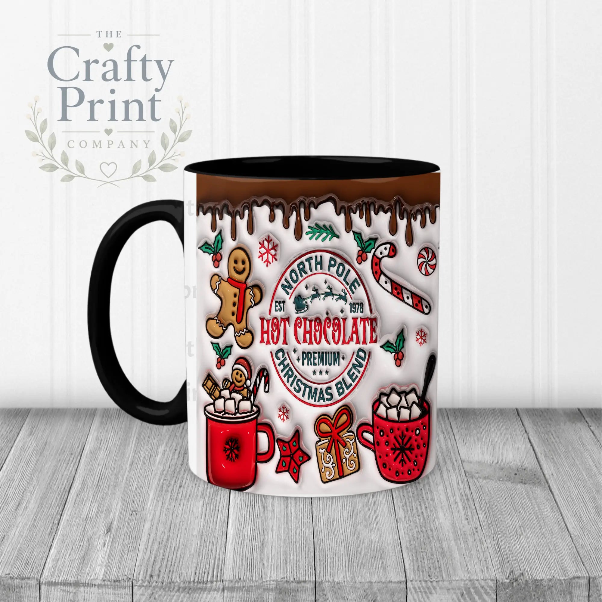Hot Chocolate Christmas Blend Inflated Mug - Black Handle &