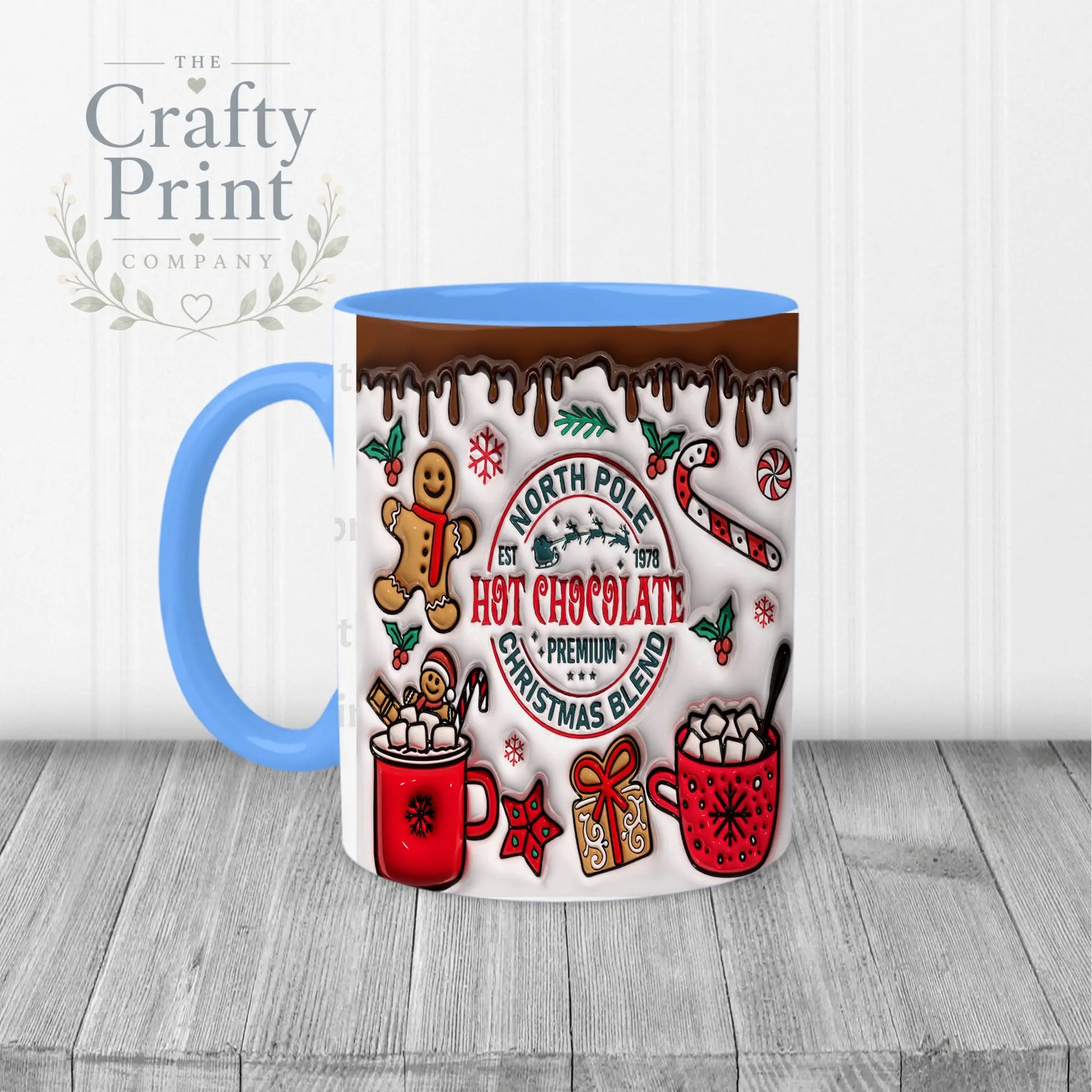 Hot Chocolate Christmas Blend Inflated Mug - Blue Handle &