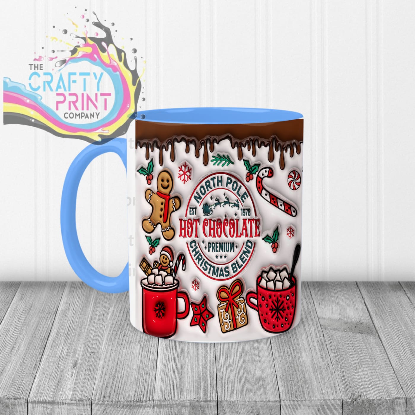 Hot Chocolate Christmas Blend Inflated Mug - Blue Handle &