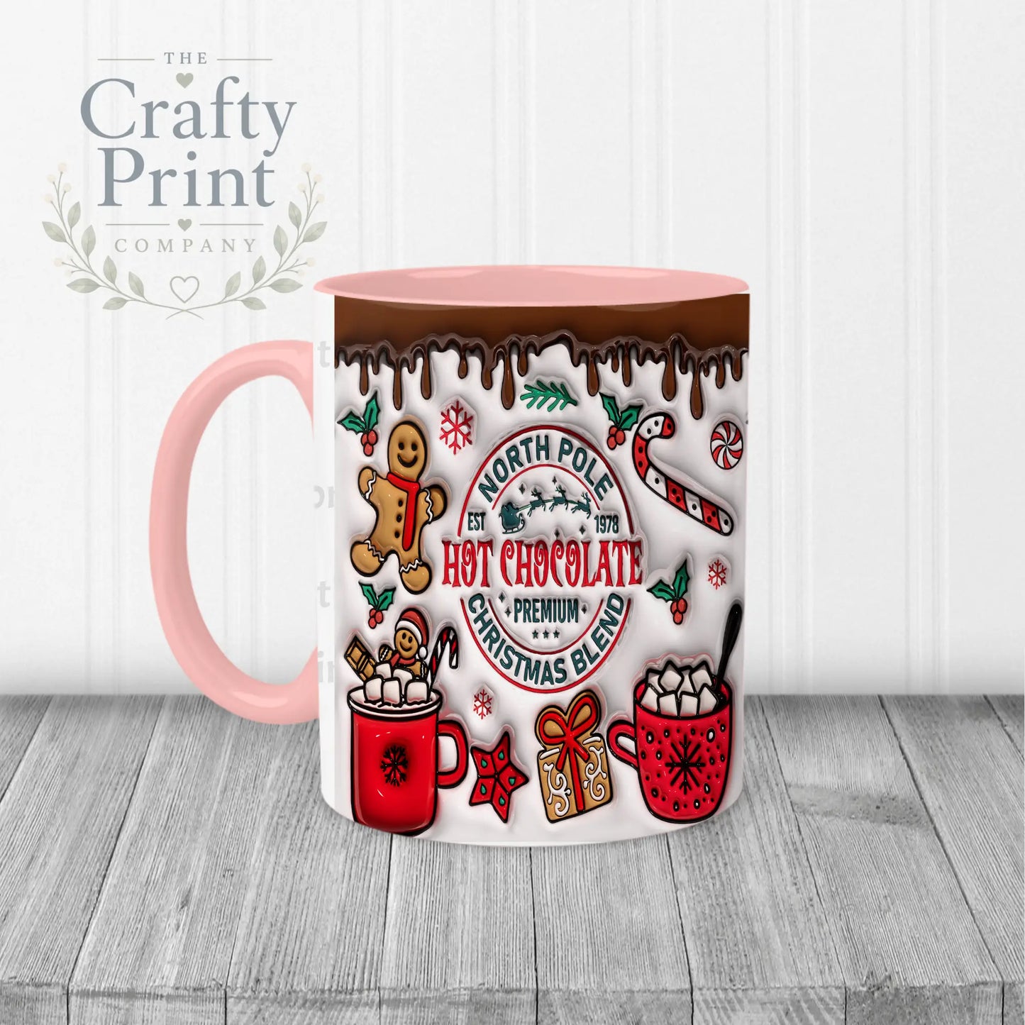 Hot Chocolate Christmas Blend Inflated Mug - Pink Handle &