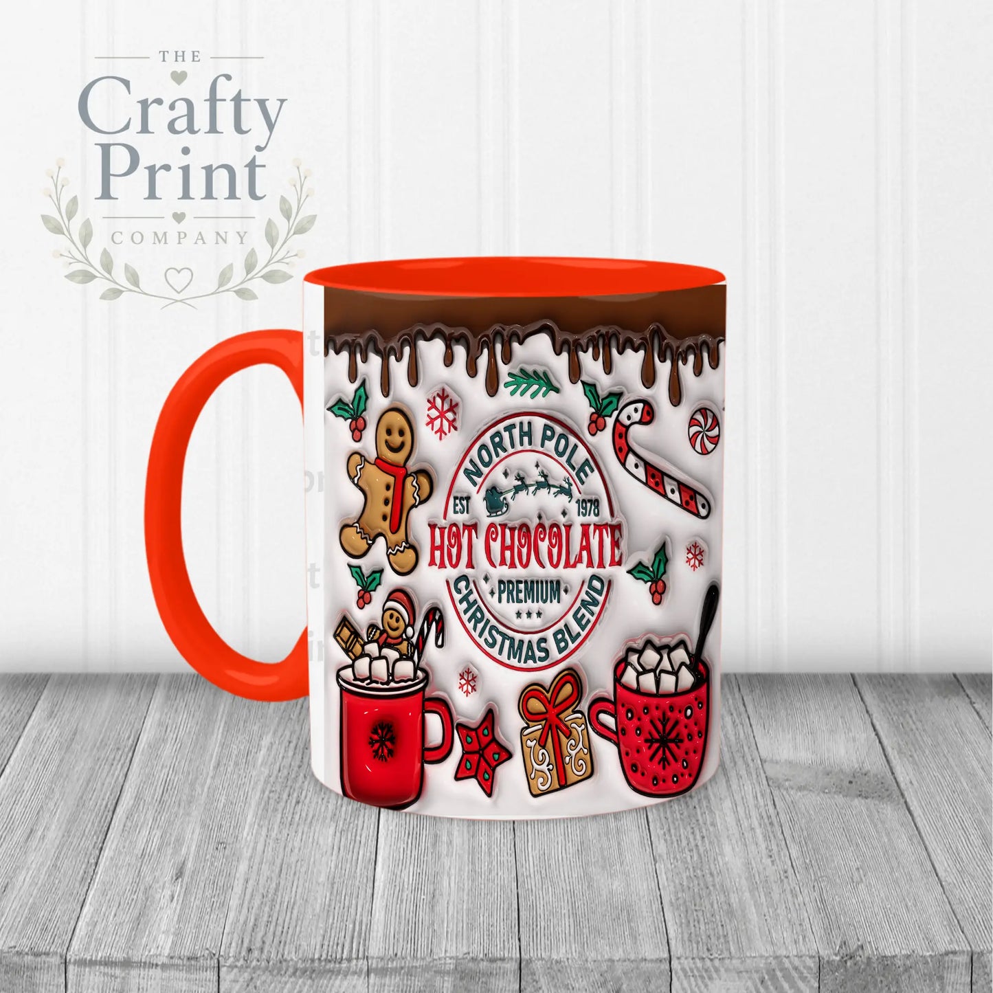 Hot Chocolate Christmas Blend Inflated Mug - Red Handle &