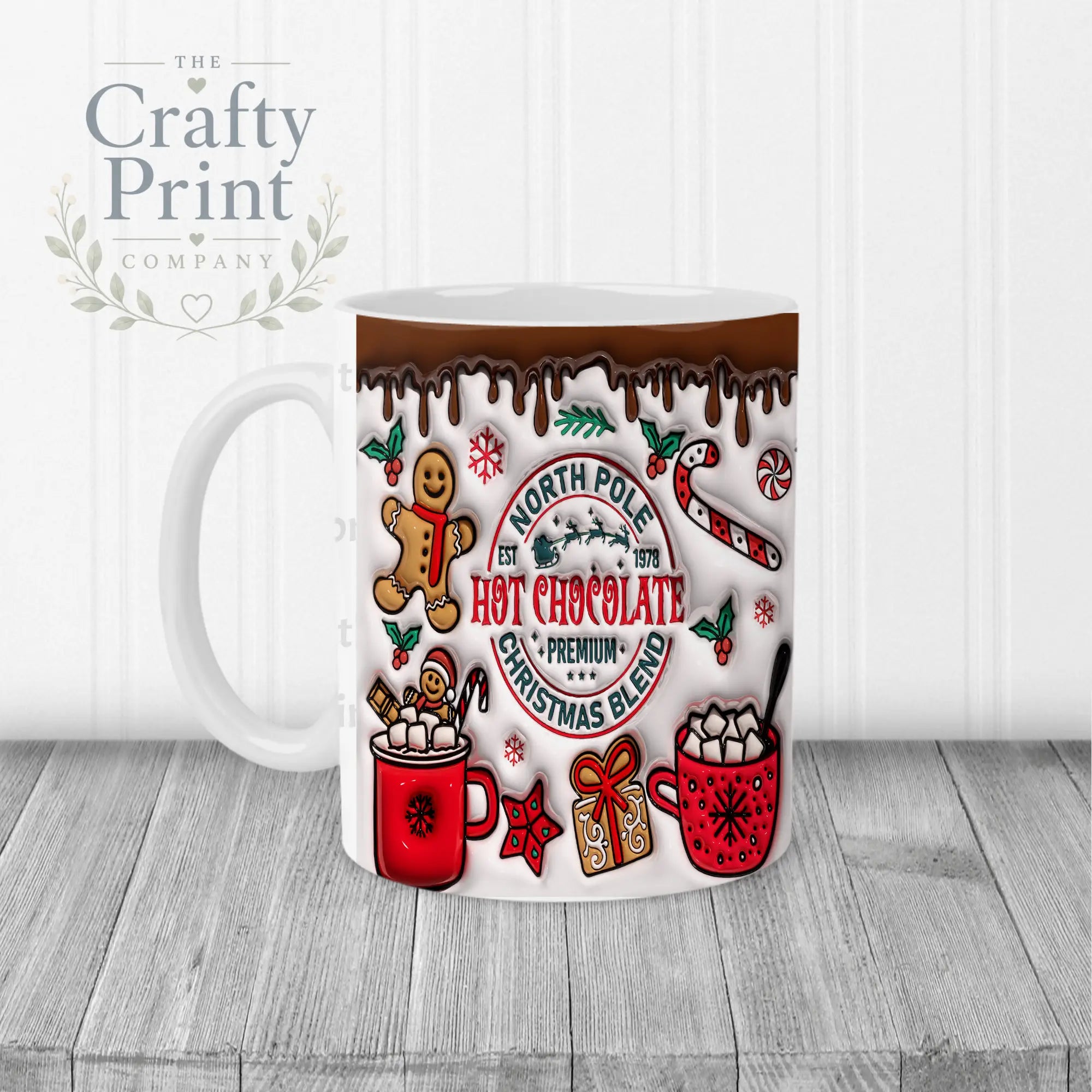 Hot Chocolate Christmas Blend Inflated Mug - White Handle &