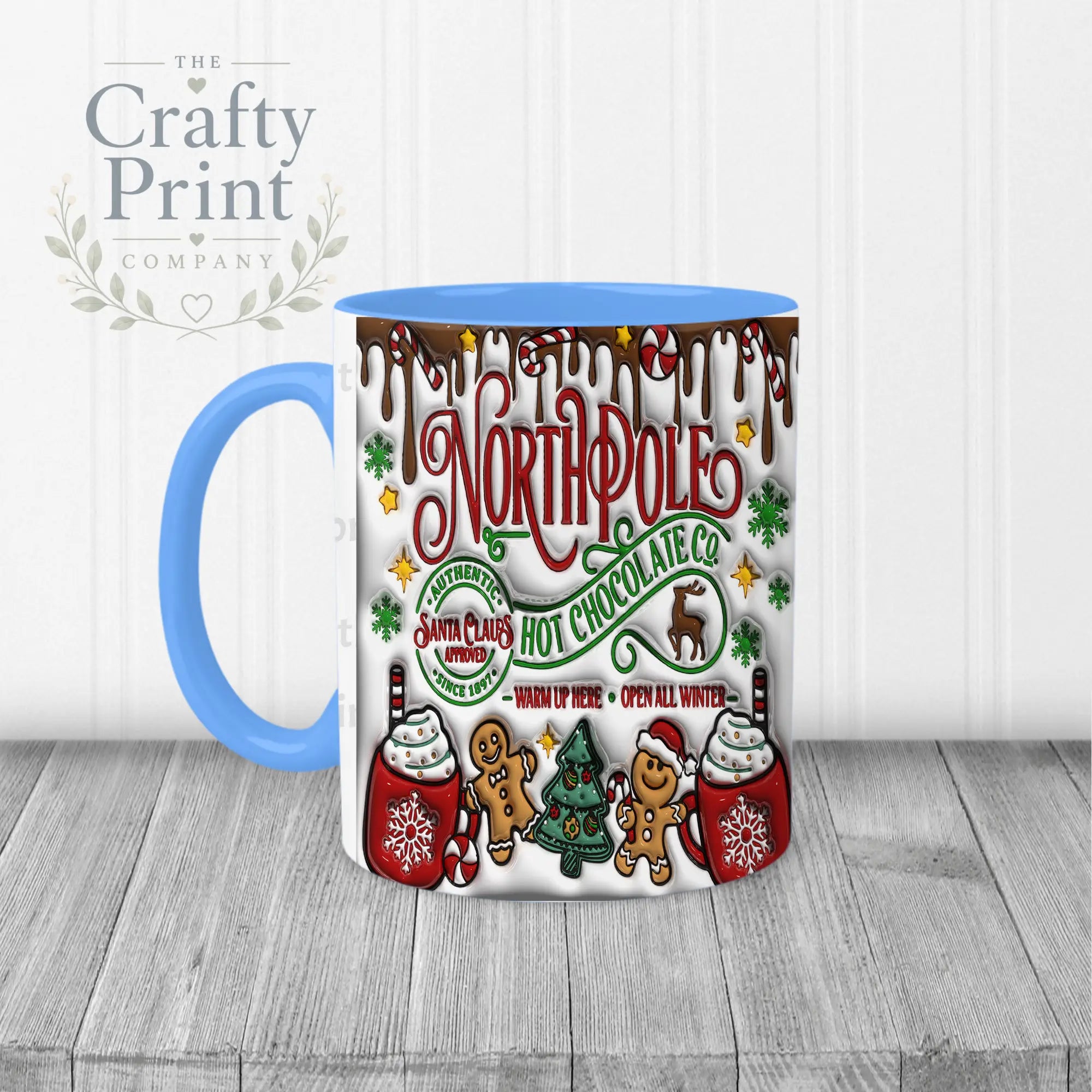 Hot Chocolate Northpole Inflated Mug - Blue Handle & Inner