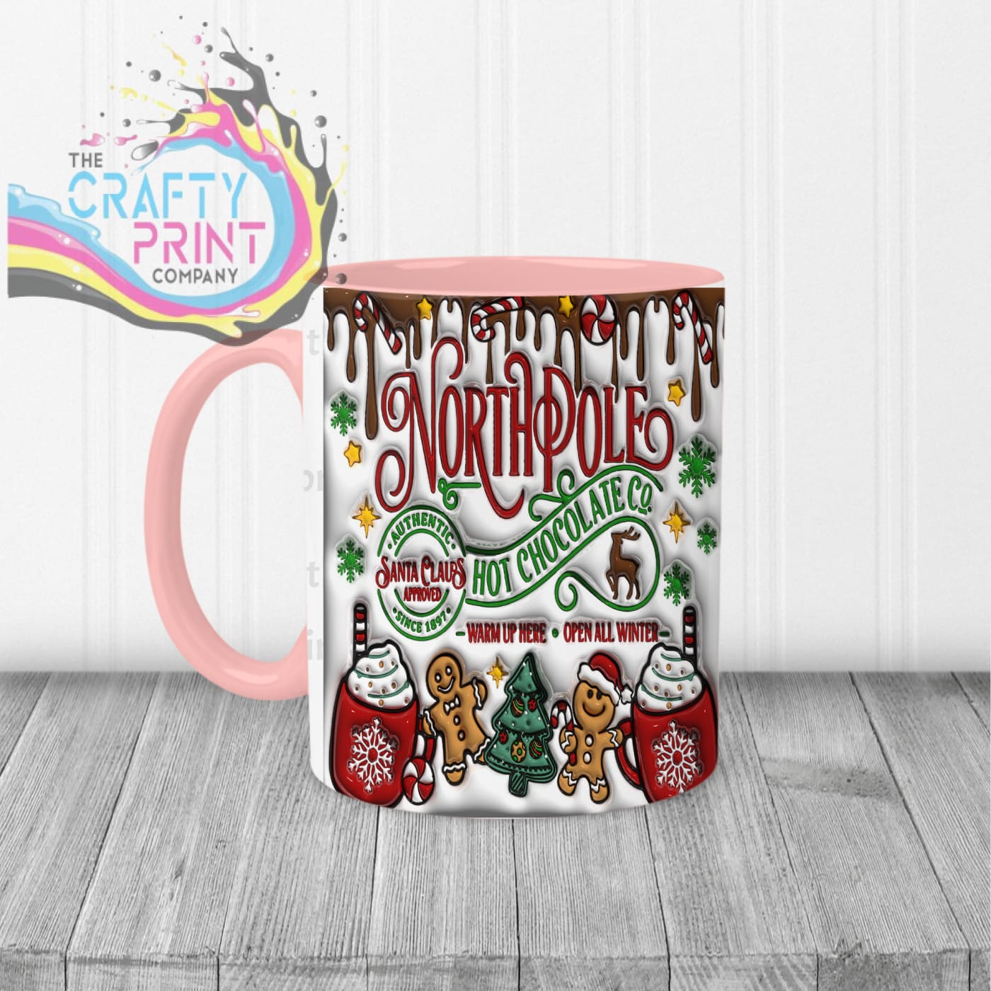 Hot Chocolate Northpole Inflated Mug - Pink Handle & Inner