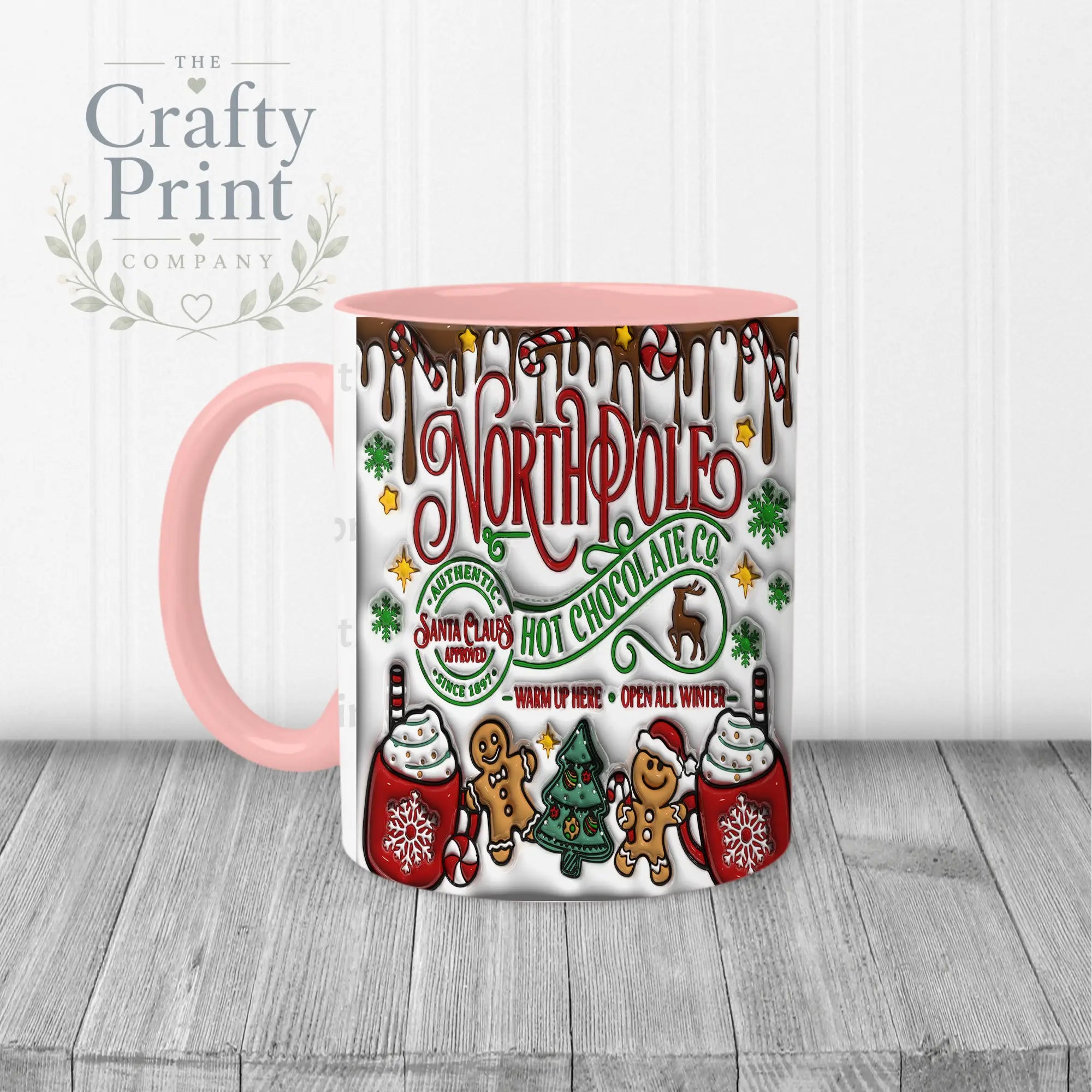 Hot Chocolate Northpole Inflated Mug - Pink Handle & Inner