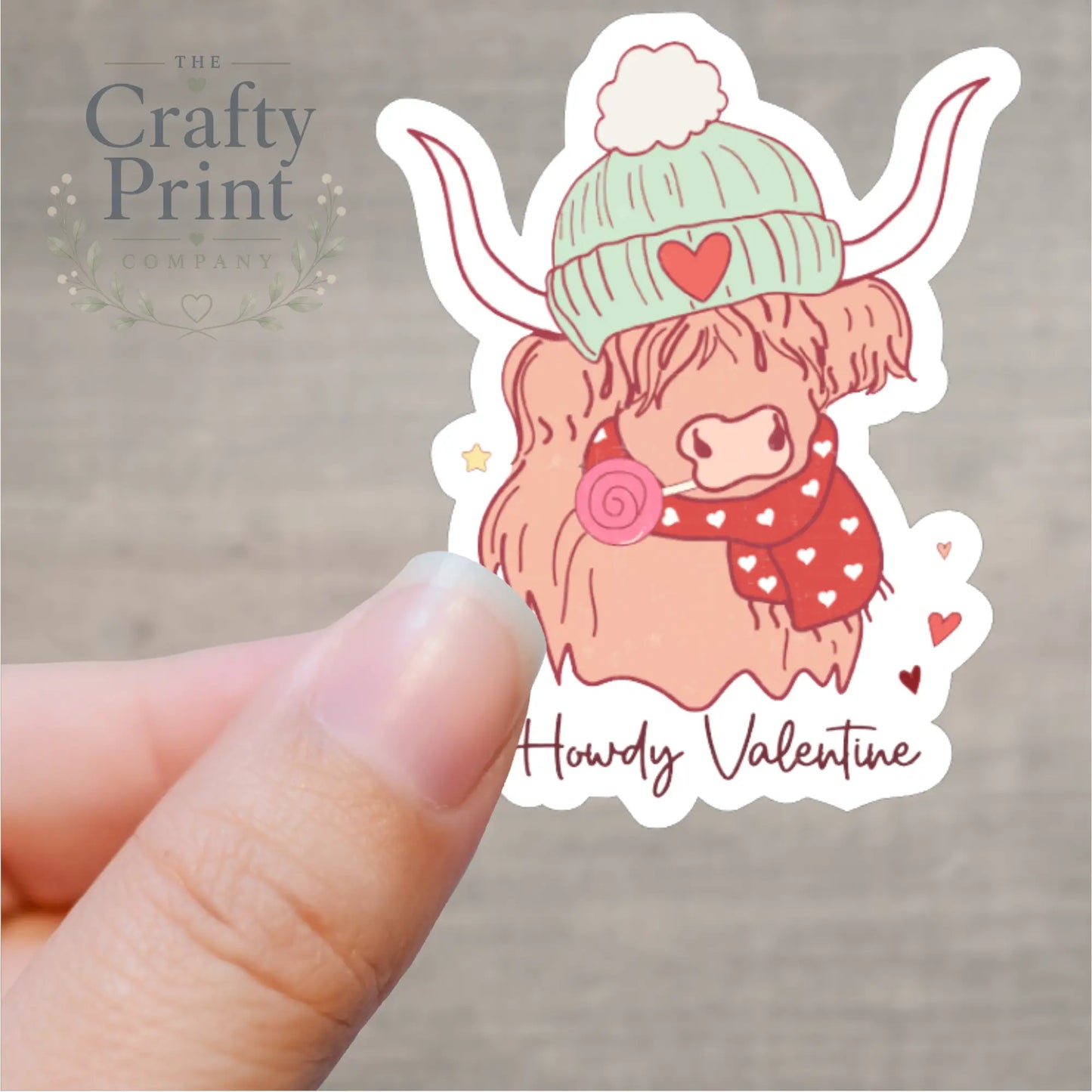 Howdy Valentine Highland Cow Shaped Printed Sticker