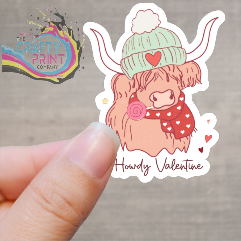 Howdy Valentine Highland Cow Shaped Printed Sticker -