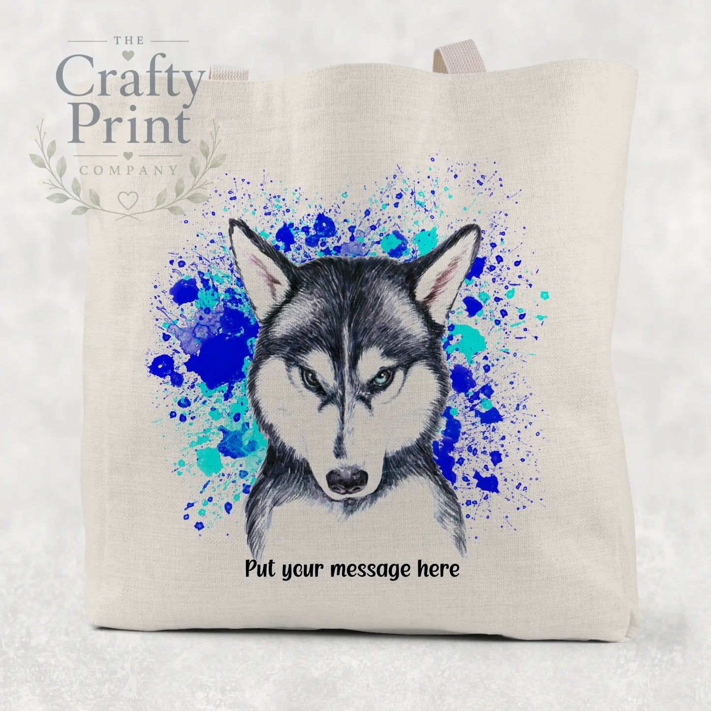 Husky Paint Splatter Personalised Cotton Tote Bag - Blue
