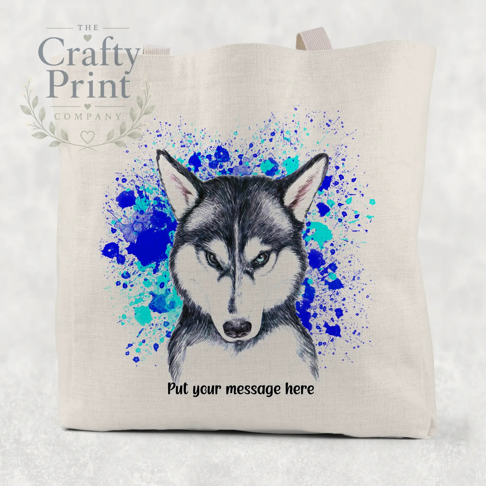 Husky Paint Splatter Personalised Cotton Tote Bag - Blue