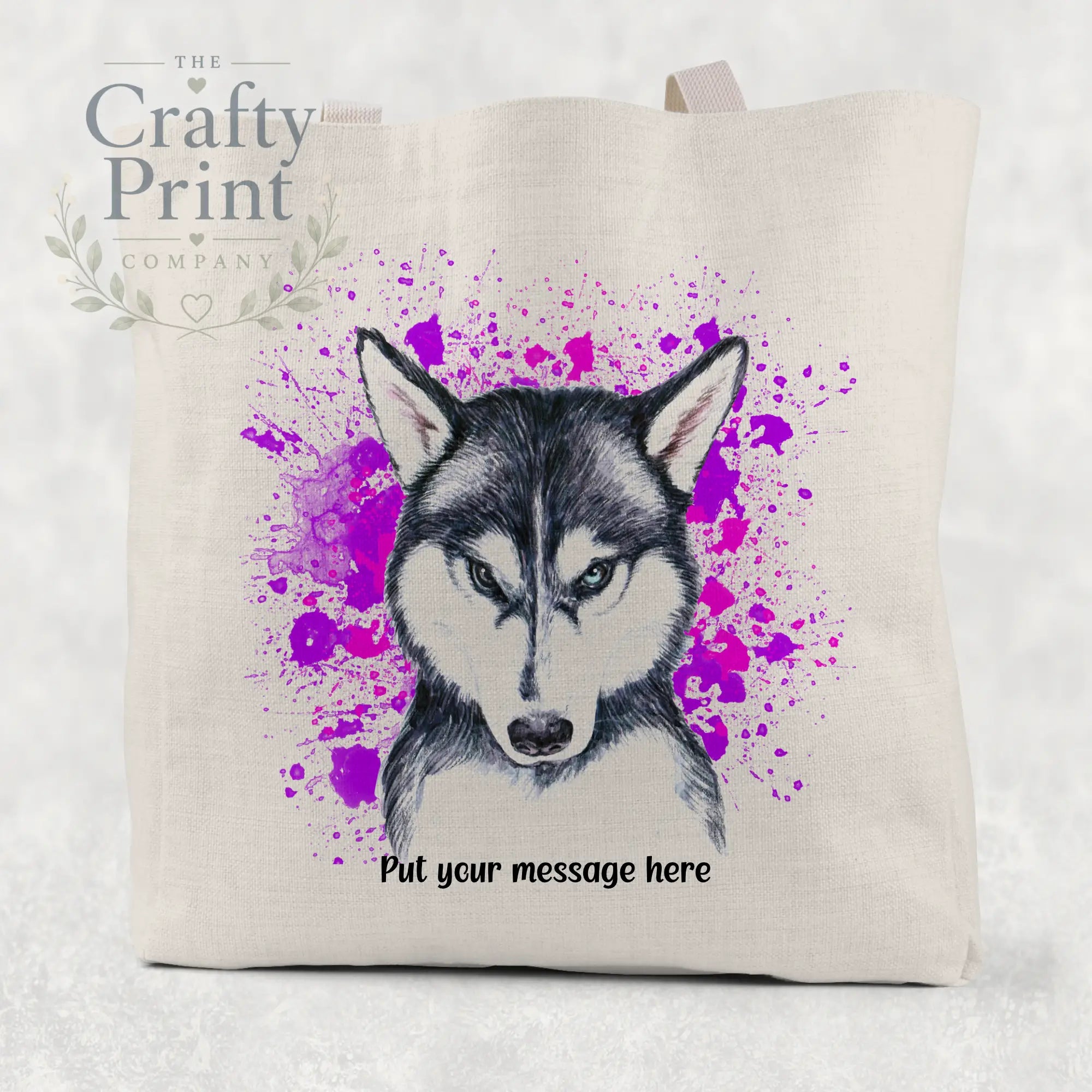 Husky Paint Splatter Personalised Cotton Tote Bag - Pink