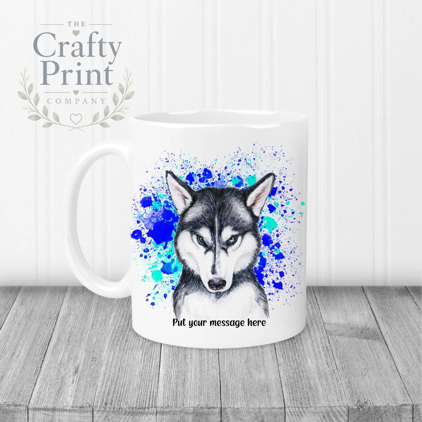 Husky Paint Splatter Personalised Mug - White Handle &