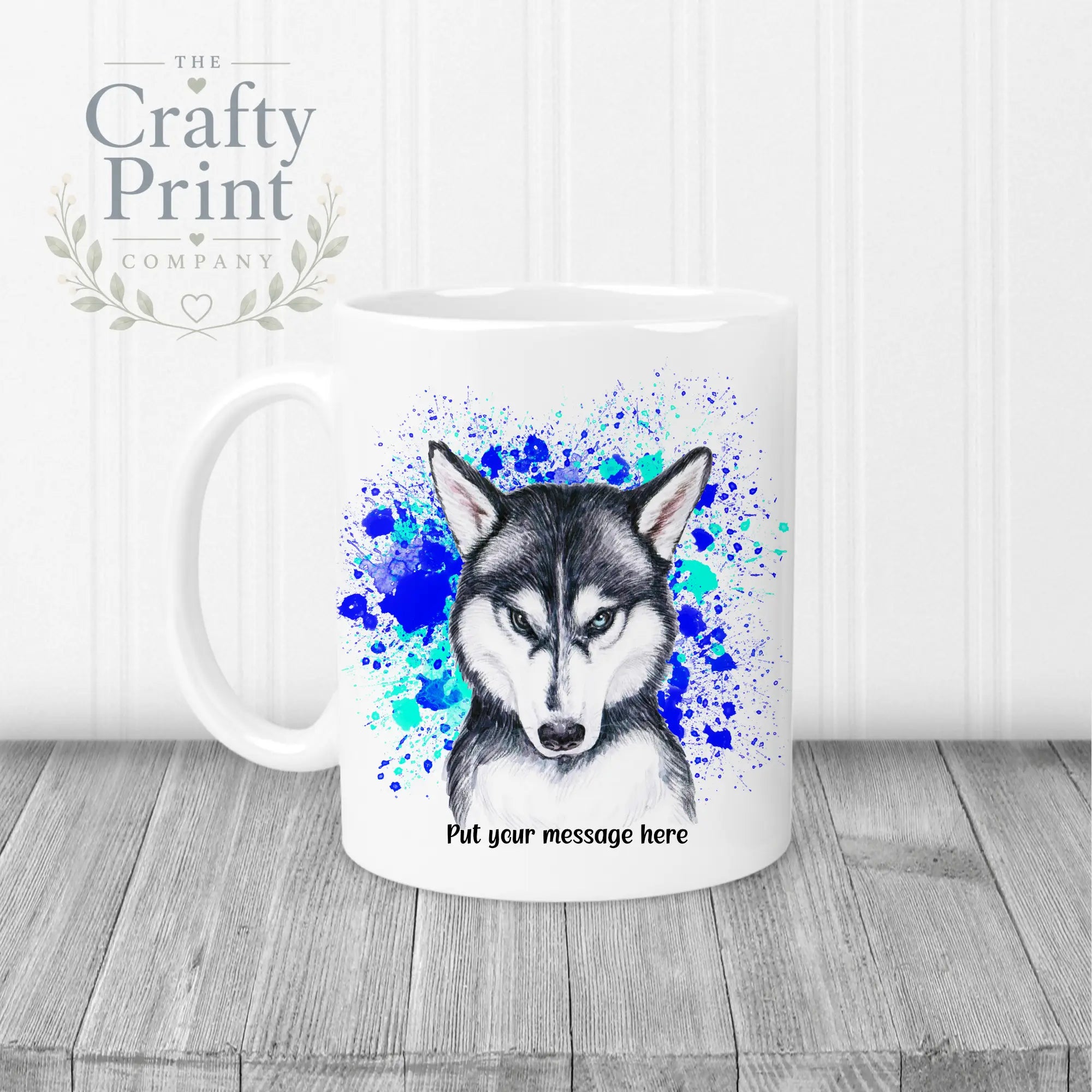 Husky Paint Splatter Personalised Mug - White Handle &